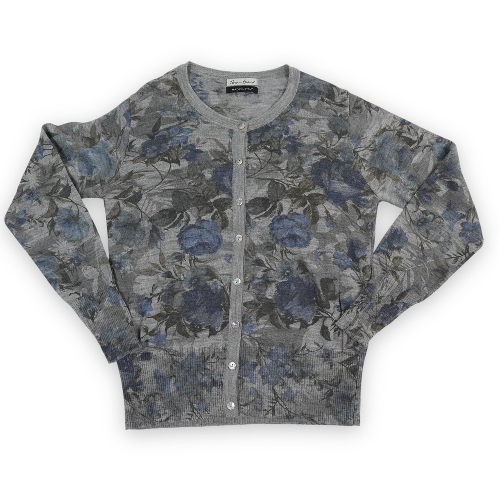 Nero Su Bianco Cardigan Sweater Small Gray Floral Button-Down Alpaca Wool Blend‎